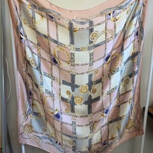 Celine Pink, Cream & Gold Chain Print Silk Scarf